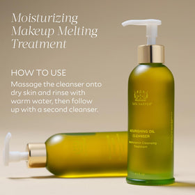 Tata Harper Nourishing Oil Cleanser on face during application shows easy spread.
