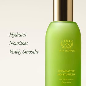 Tata Harper Repairative Moisturizer texture swatch highlights light, non-greasy hydration