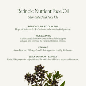 Tata Harper Retinoic Nutrient Face Oil ingredients list highlighting natural botanicals.
