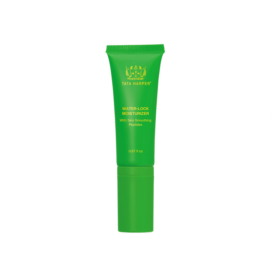 Tata Harper Water-Lock Moisturizer bottle pour showing hydration for makeup prep.