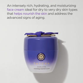 TATCHA Ageless Enriching Renewal Cream being spread on skin for smoothing moisture.