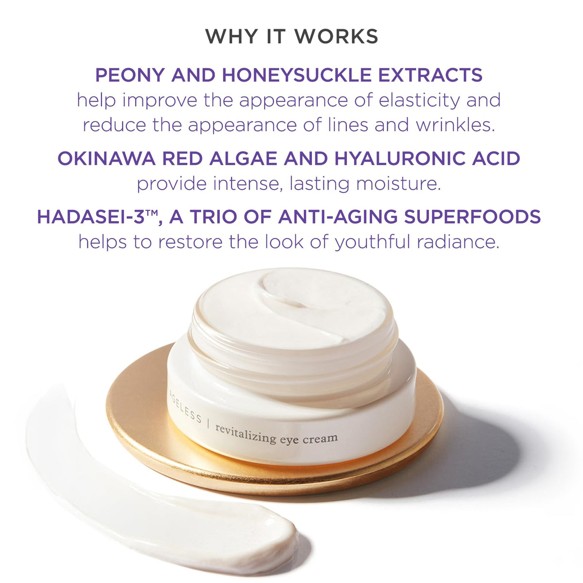 Applying TATCHA eye cream under the eye for a refreshed look.