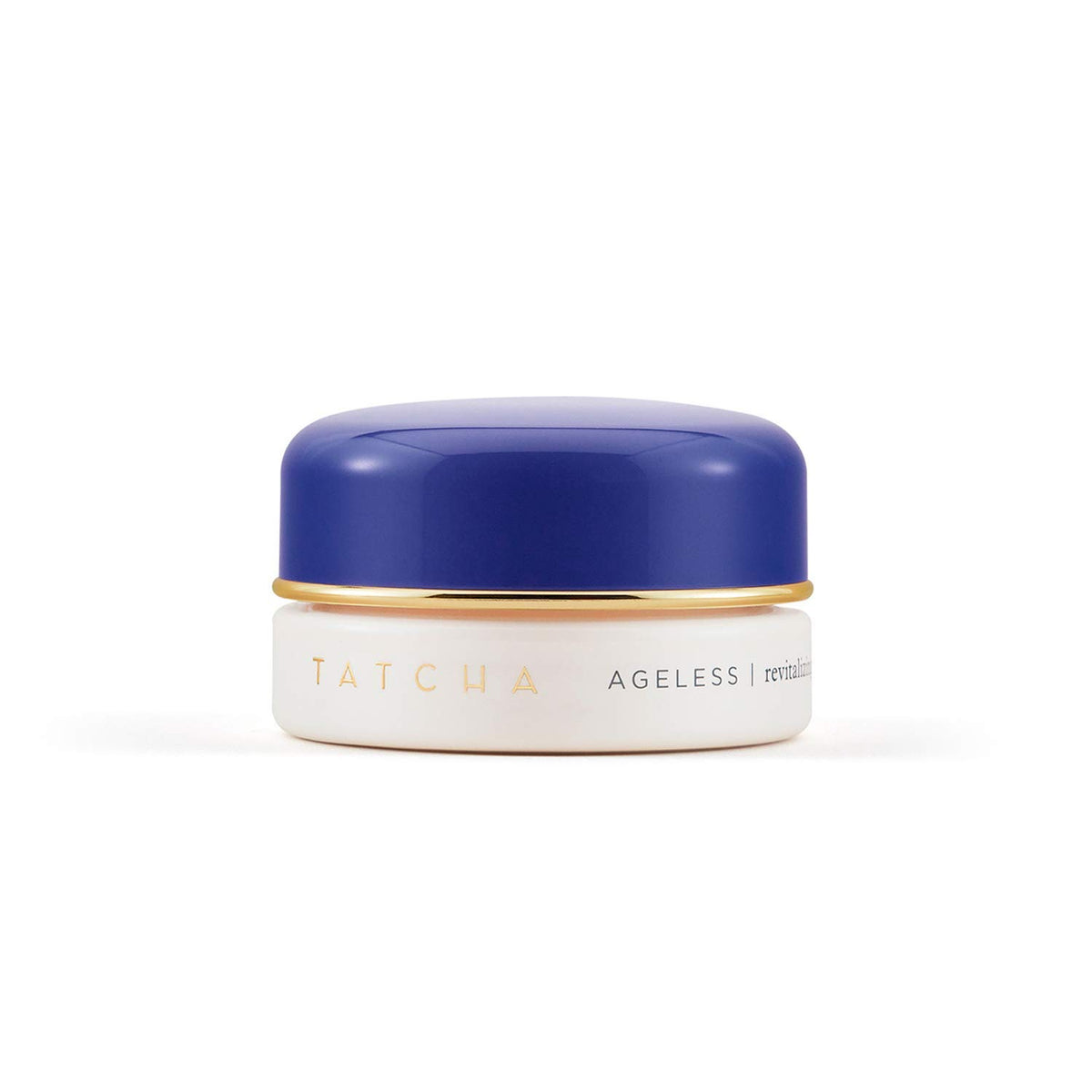 TATCHA Ageless Revitalizing Eye Cream jar closeup showing rich, hydrating texture.