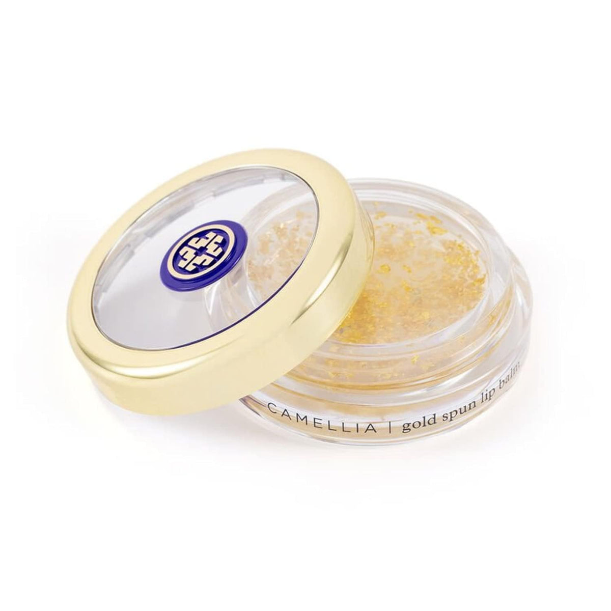 TATCHA Camellia Gold Spun Lip Balm tube delivering deep hydration and a soft golden shimmer.