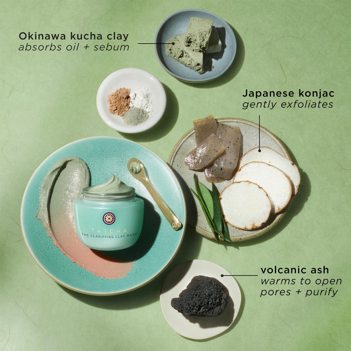 TATCHA Clarifying Clay Mask uses konjac for gentle exfoliation.