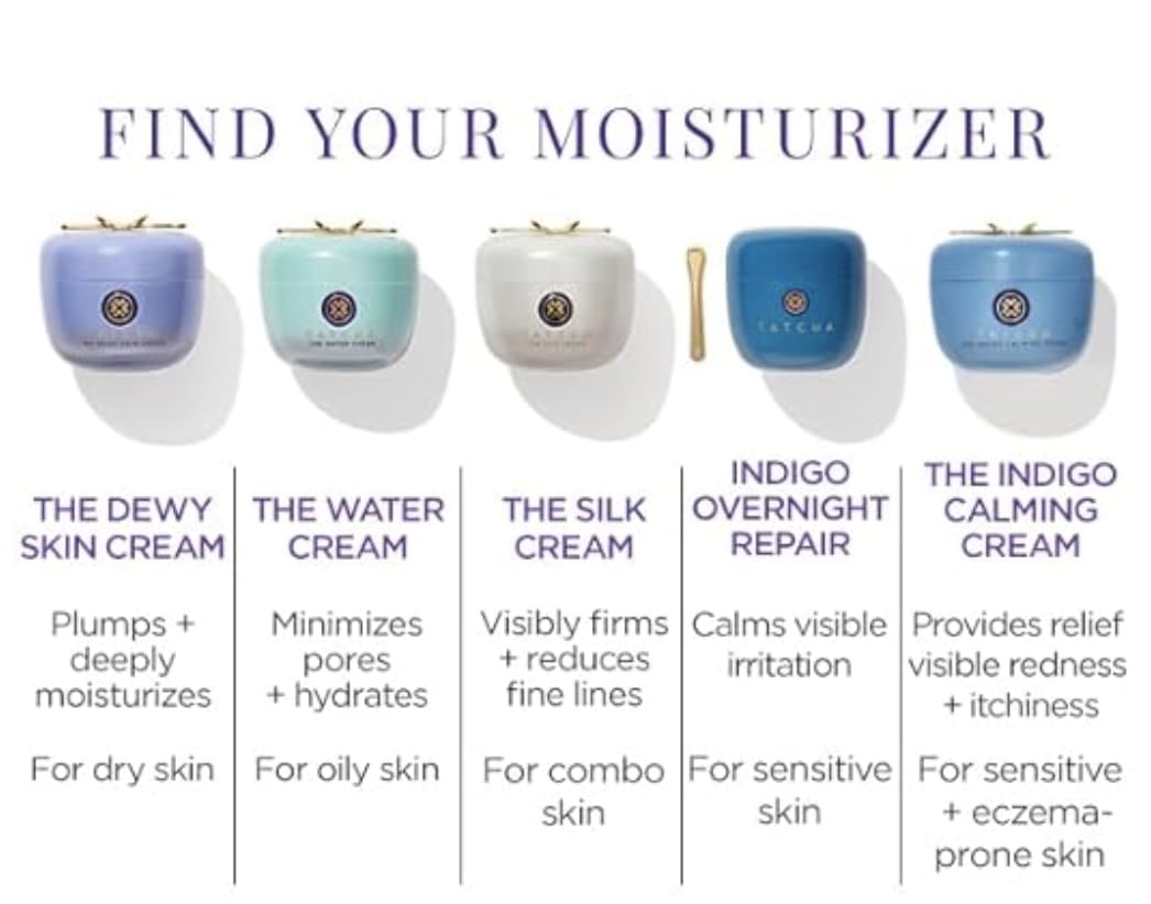 TATCHA Indigo Calming Cream close-up showing renewed hydrated-looking skin.