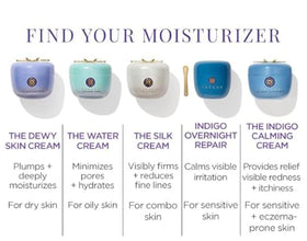 TATCHA Indigo Calming Cream close-up showing renewed hydrated-looking skin.