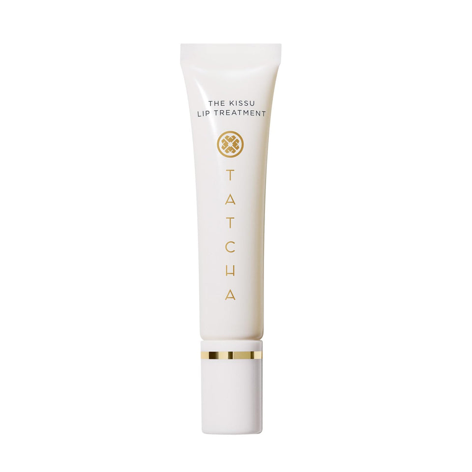 TATCHA Kissu Lip Treatment bottle close-up for instant plump hydration.