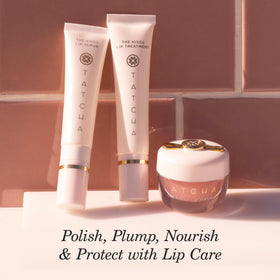 TATCHA Kissu Lip Treatment hero-shot conveys luxury lip care.
