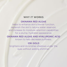 Tatcha eye serum featuring honeysuckle leaf for refreshing under-eye comfort.