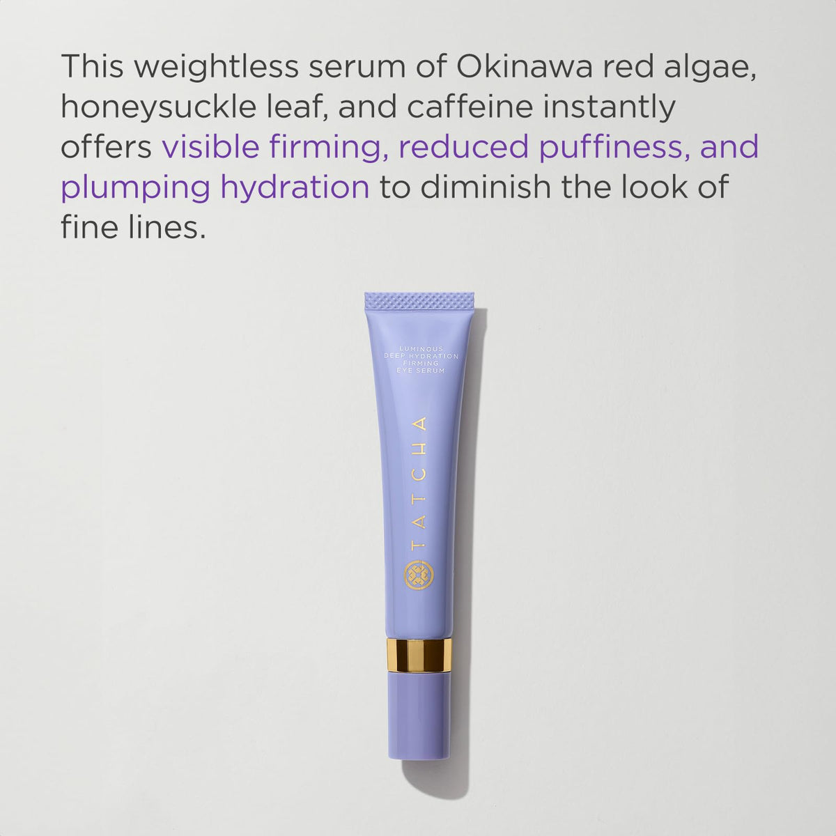 Tatcha Luminous Deep Hydration Eye Serum on Okinawa red algae texture for brightening.