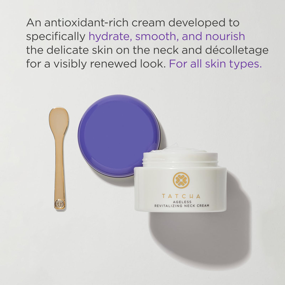 TATCHA neck cream application shows soothing nourishment for neck.