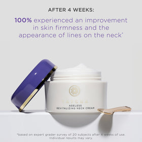 TATCHA Revitalizing Neck Cream jar close-up highlighting antioxidant-rich formula.