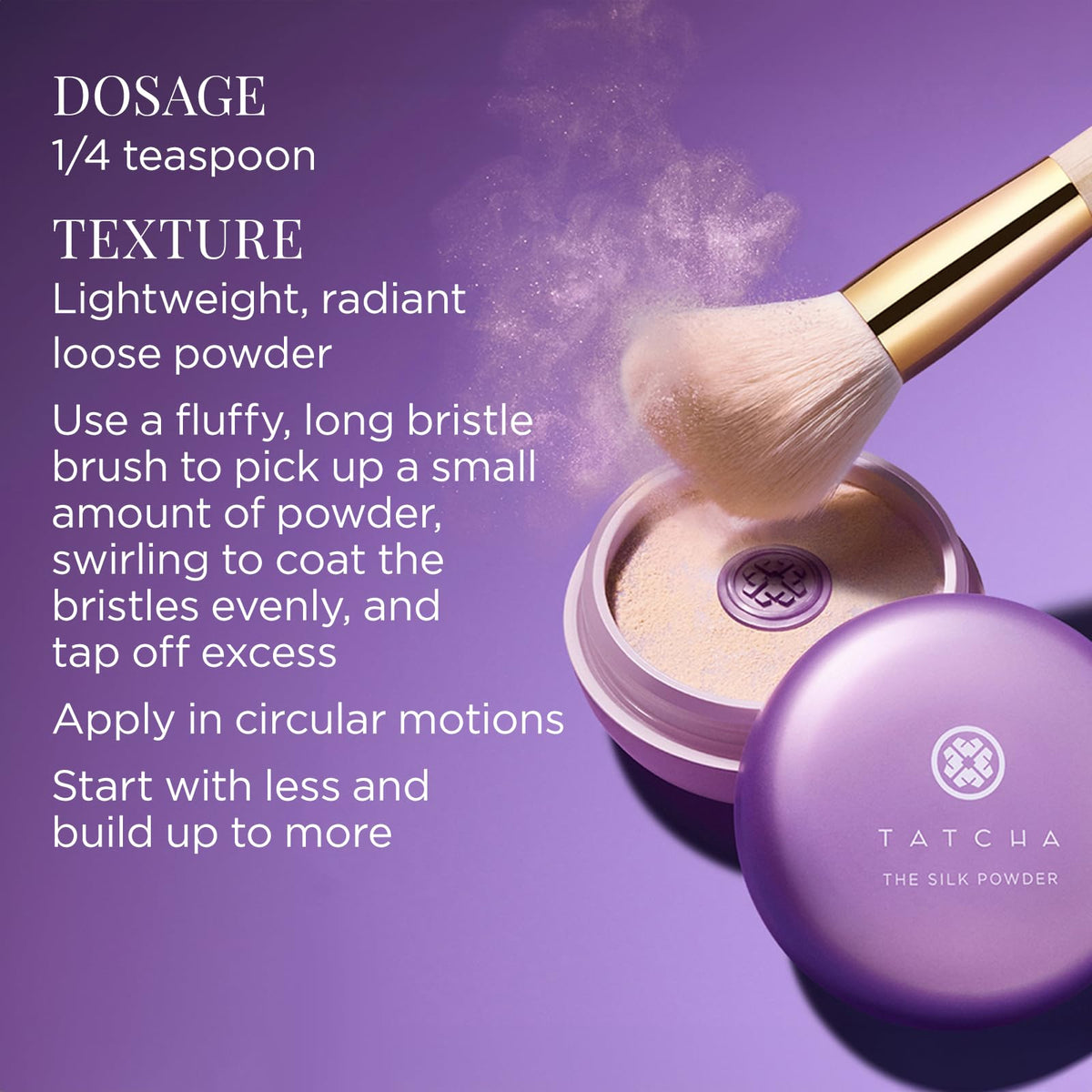 Tatcha Silk Powder packaging highlighting talc-free formula