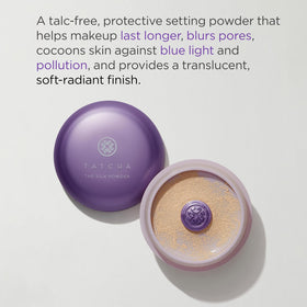 Tatcha Silk Powder swatch illustrating pore-blurring and radiance