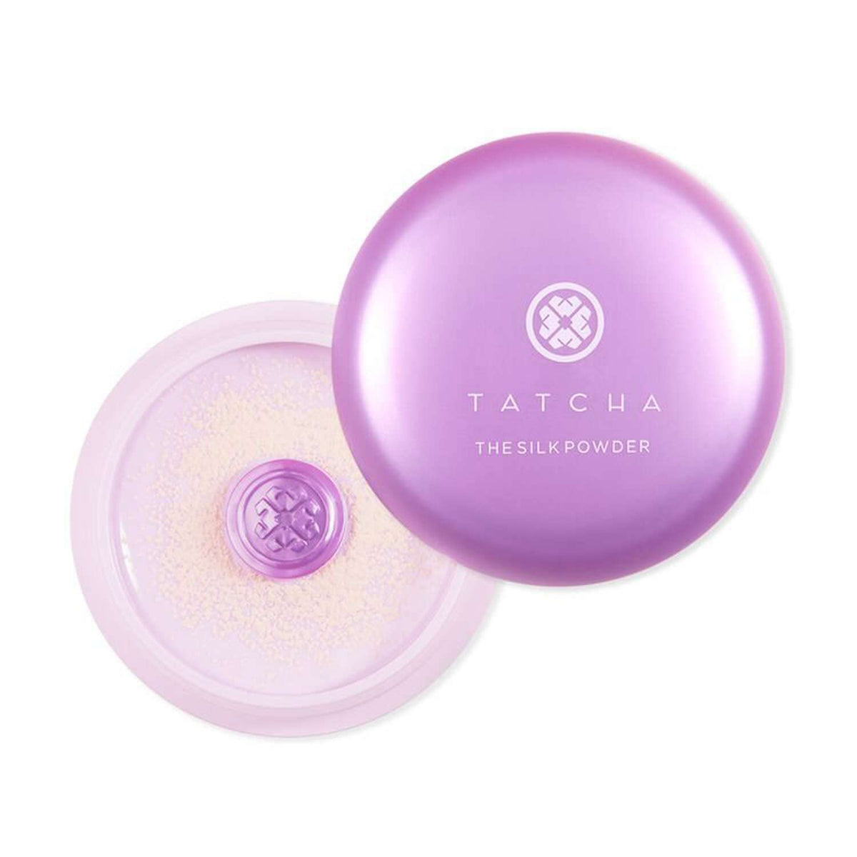 Tatcha Silk Powder tube close-up showing a translucent, long-lasting finish