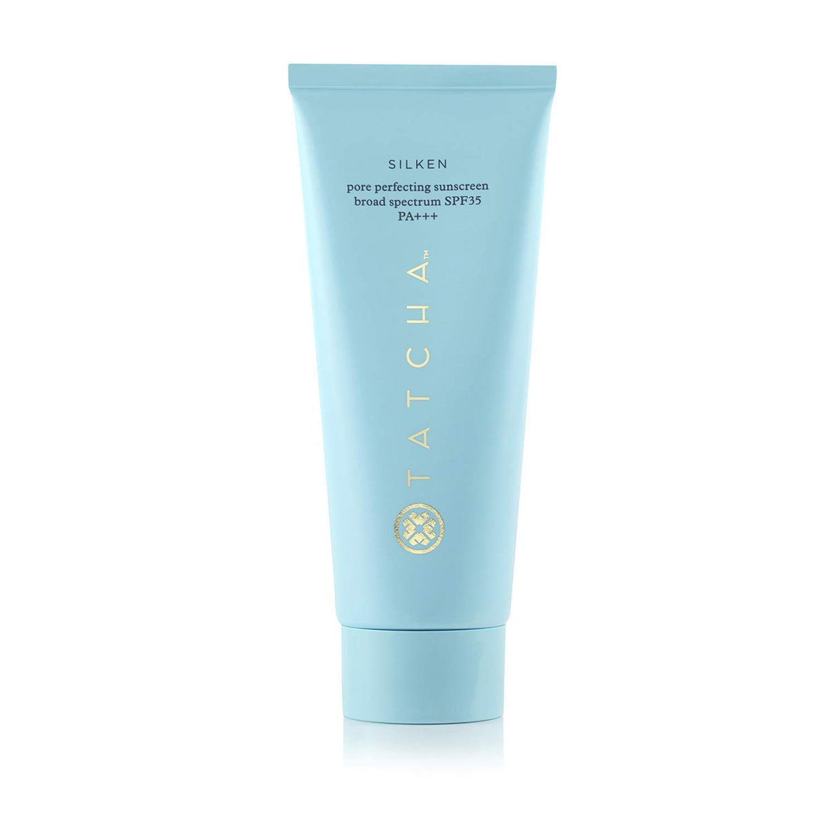 TATCHA Silken Pore Perfecting Sunscreen bottle with weightless matte finish.