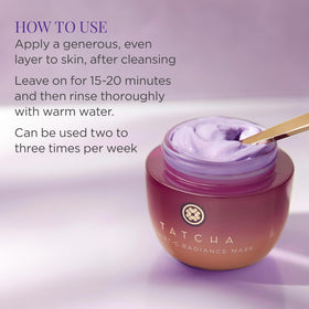 TATCHA Violet-C Radiance Mask AHA fruit complex image conveys refined texture and glow.