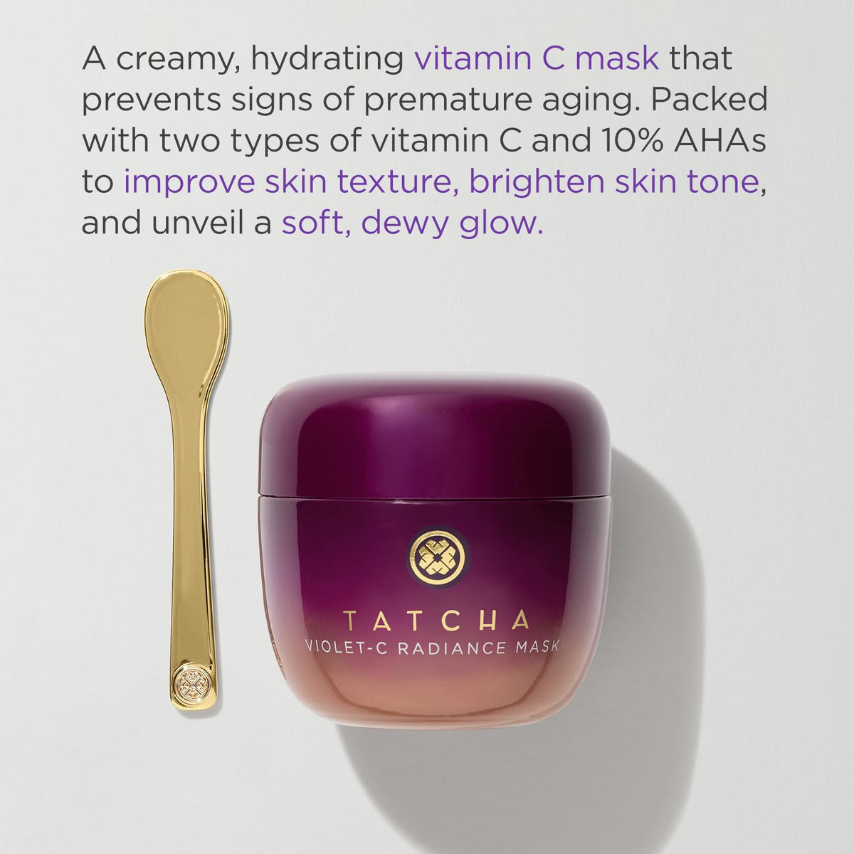 TATCHA Violet-C Radiance Mask beautyberry close-up highlights antioxidant support for brighter tone.