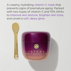 TATCHA Violet-C Radiance Mask beautyberry close-up highlights antioxidant support for brighter tone.