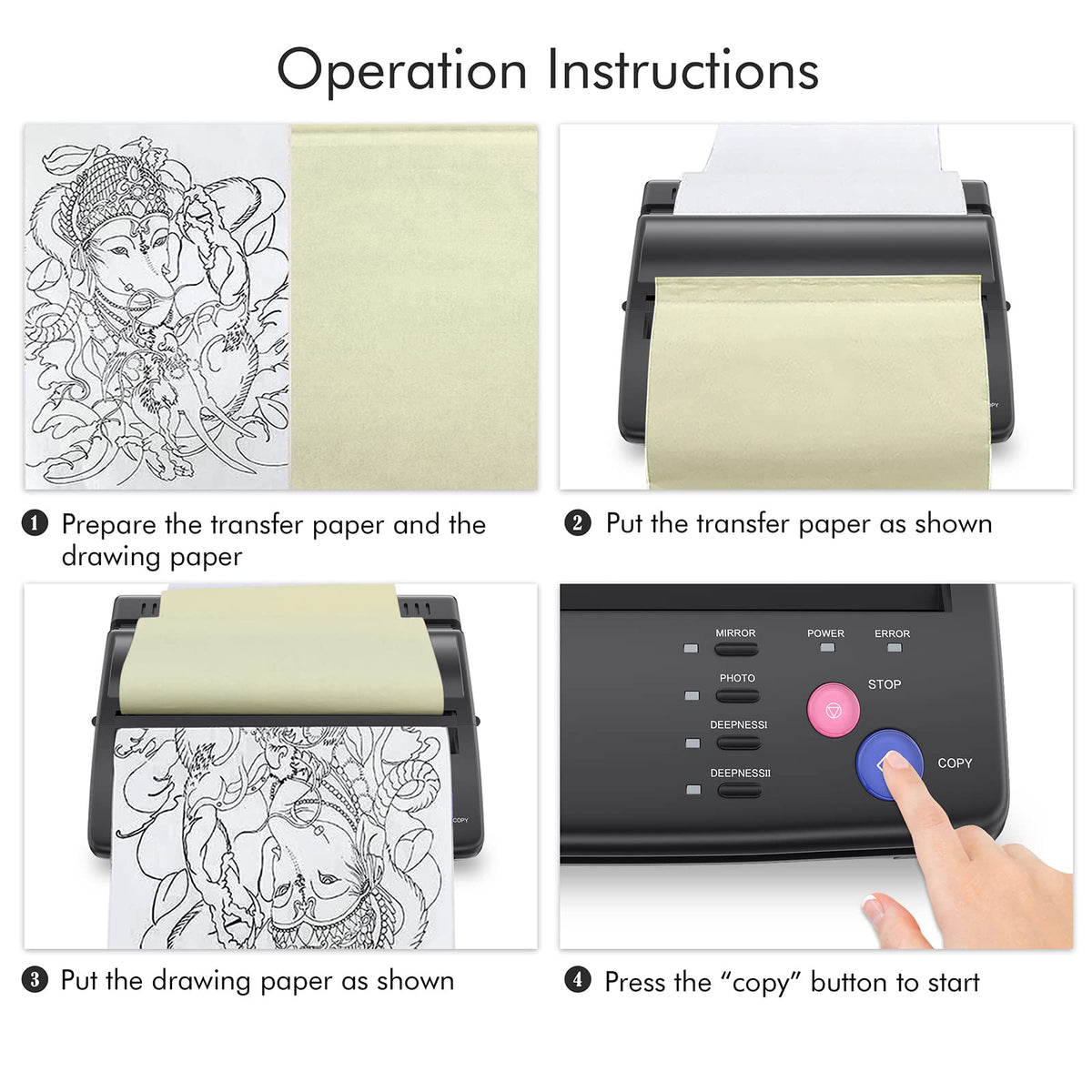 TATELF stencil paper setup image showing quick, beginner-friendly transfer steps.