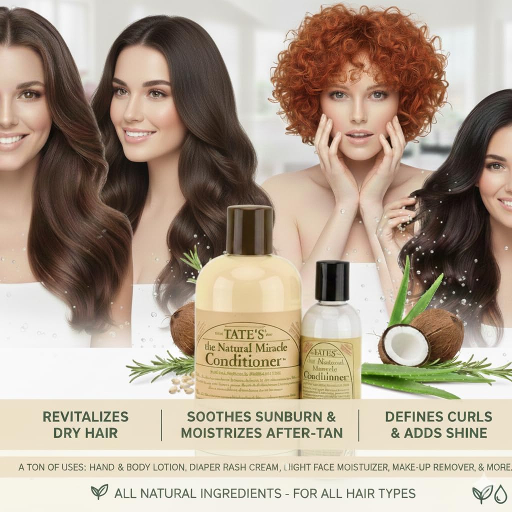 Tate's Natural Miracle Conditioner anti-static formula for smoother hair.