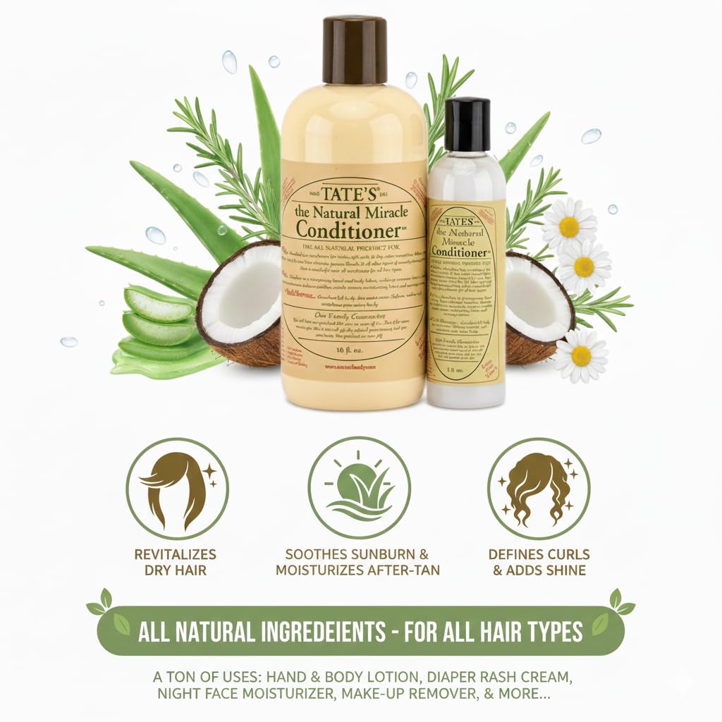 Tate's Natural Miracle Conditioner color-treated hair shows reduced frizz and softness.