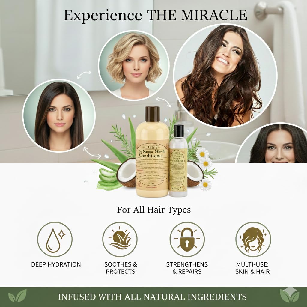 Tate's Natural Miracle Conditioner travel mini bundle for on-the-go hydration.