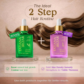 Tatiana Irizar Density Builder serum dropper close-up for precise scalp application.
