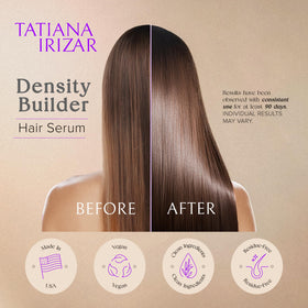 Tatiana Irizar Density Builder ingredients highlight featuring biotin and caffeine.