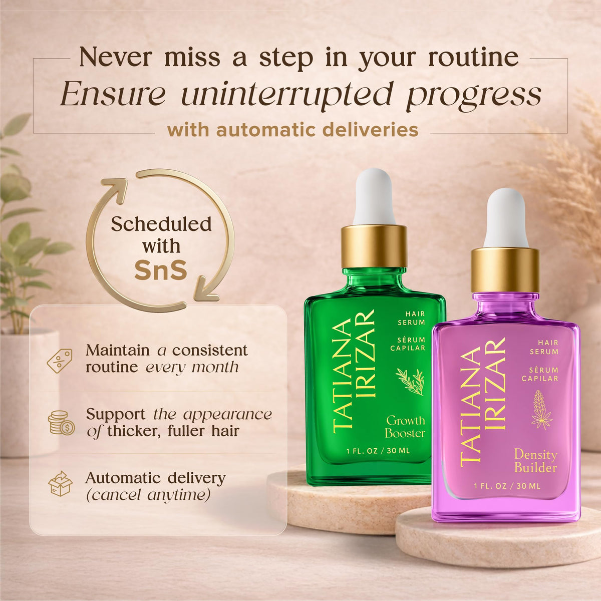 Tatiana Irizar Density Builder serum bottle against a neutral background for clarity.