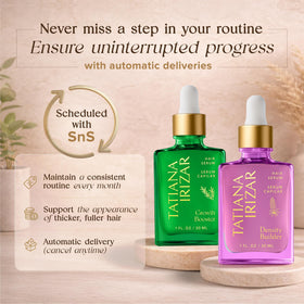 Tatiana Irizar Density Builder serum bottle against a neutral background for clarity.