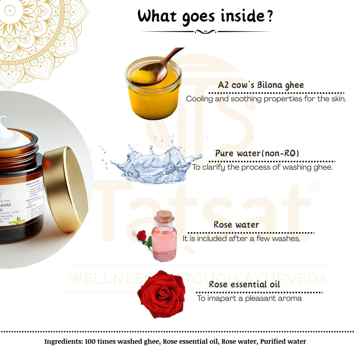 TATSAT Shata Dhauta Ghrita rose cream texture appears silky