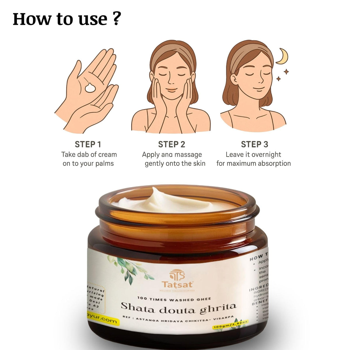 TATSAT Shata Dhauta Ghrita rose night application massage in circular motions