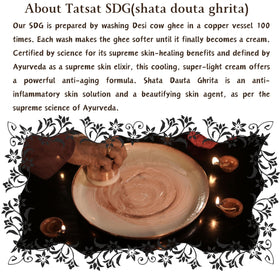 TATSAT Shata Dhauta Ghrita rose packaging highlighting premium Ayurvedic skincare