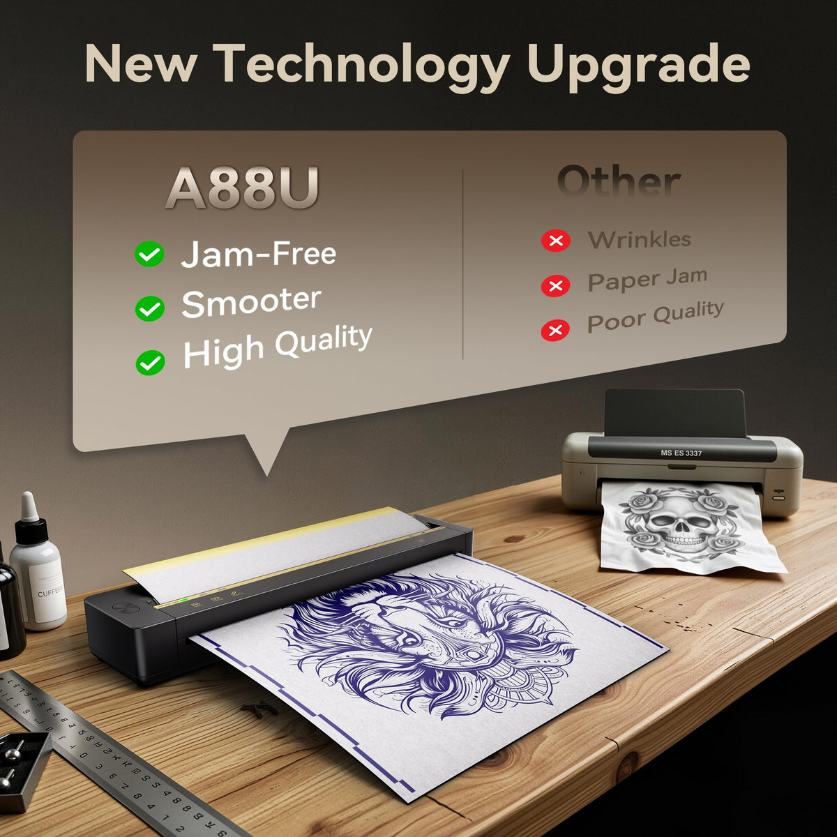 TATTMUSE A88U anti-wrinkle tech yields crisp, distortion-free stencil results.
