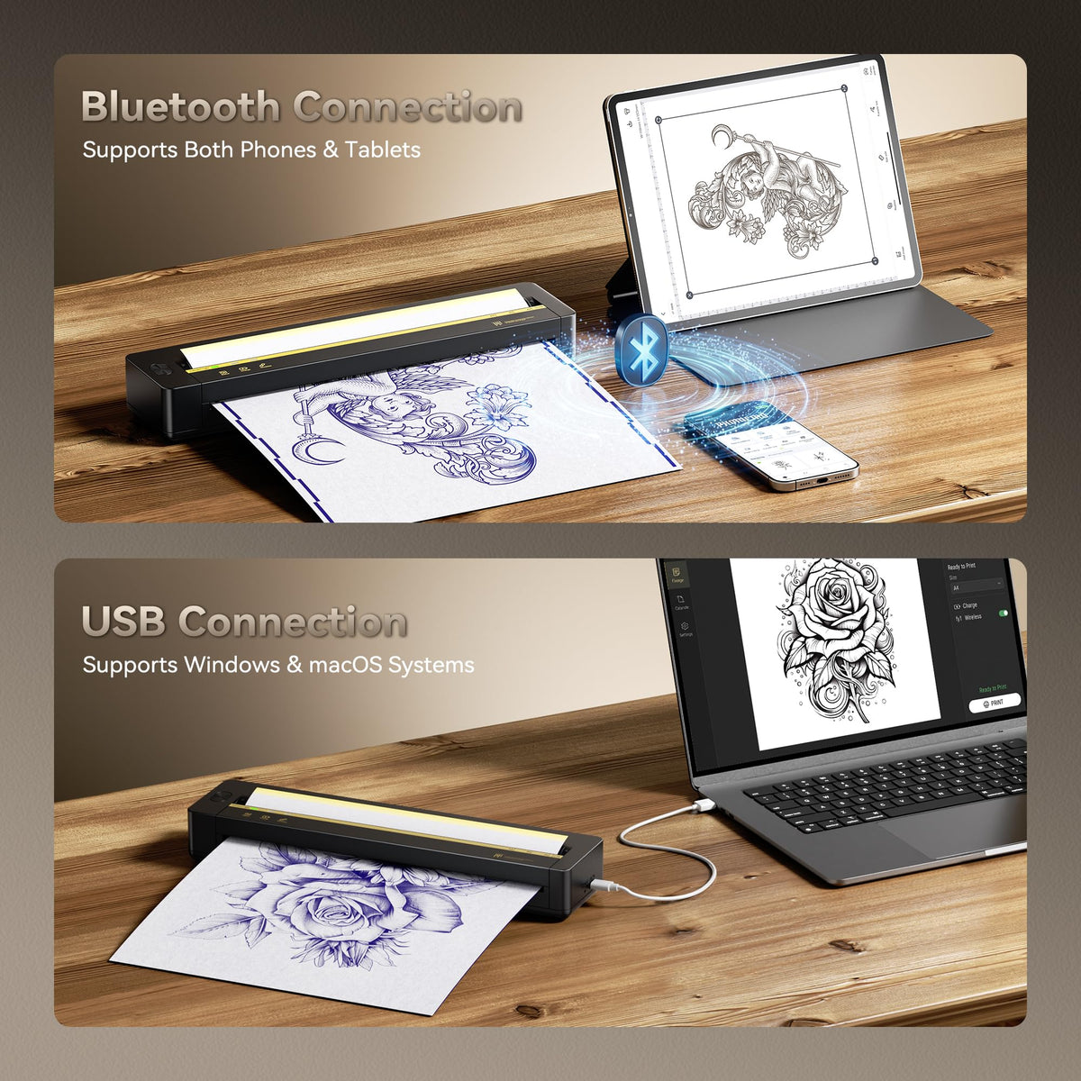 TATTMUSE A88U multi-size printing covers full-back to small arm designs.