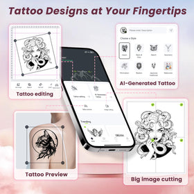 TATTMUSE Bluetooth app interface enabling quick stencil customization.