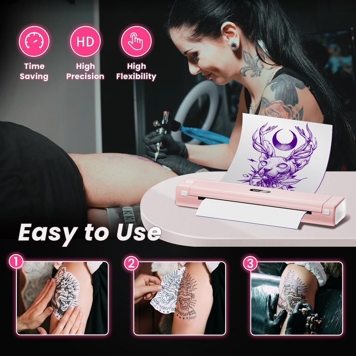TATTMUSE smart AI design tools create detailed stencil outlines.