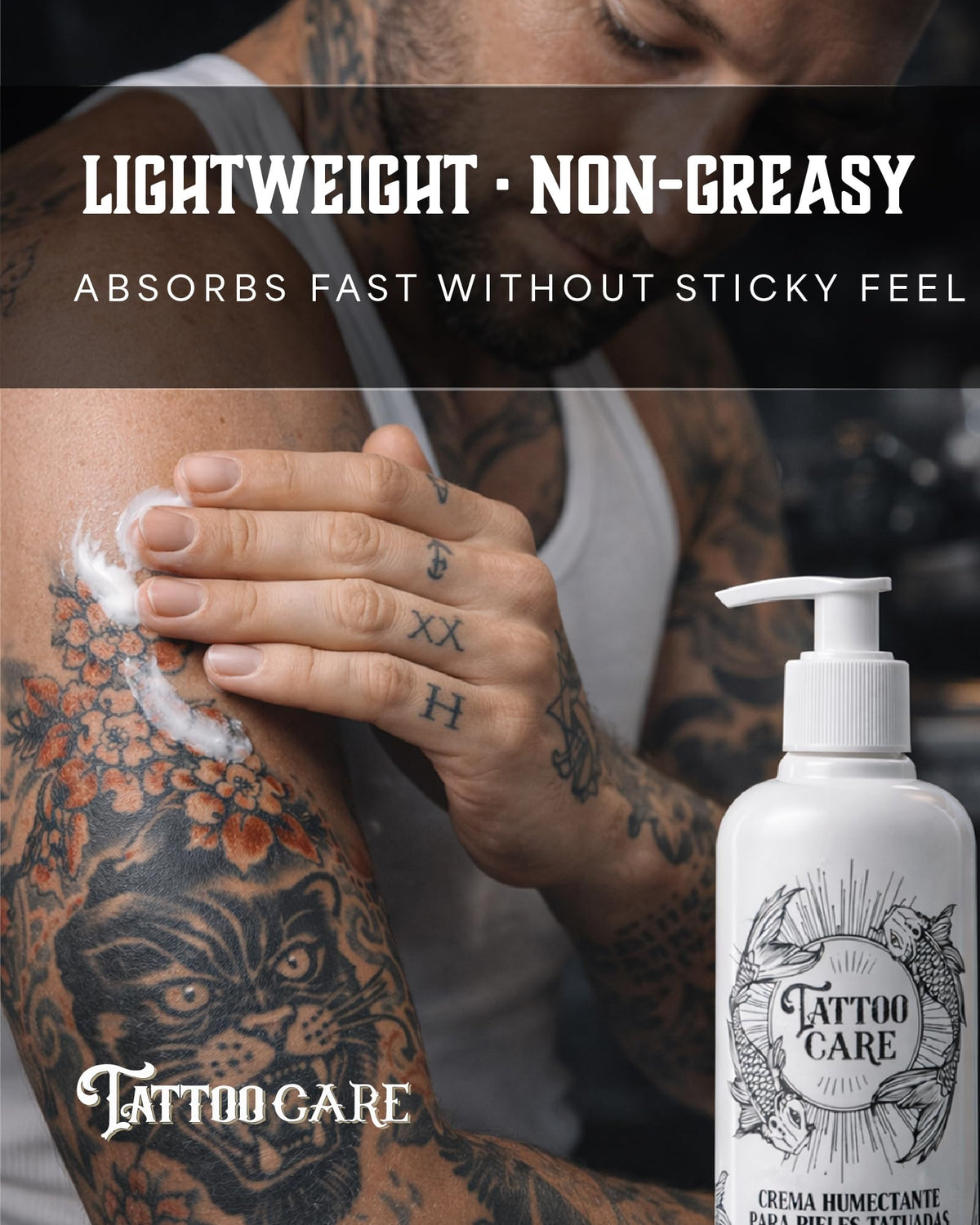 Tattoo Care soap pump close-up illustrating easy use