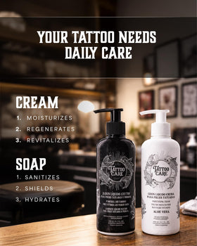 Tattoo Care Soap bottle close-up showing gentle cleansing for tattoos