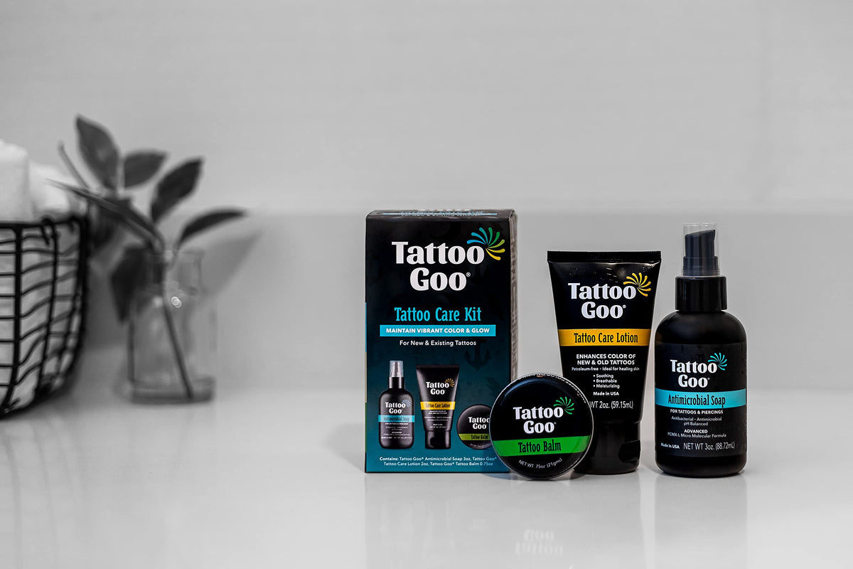 Tattoo Goo after-application shows a non-greasy finish on skin.