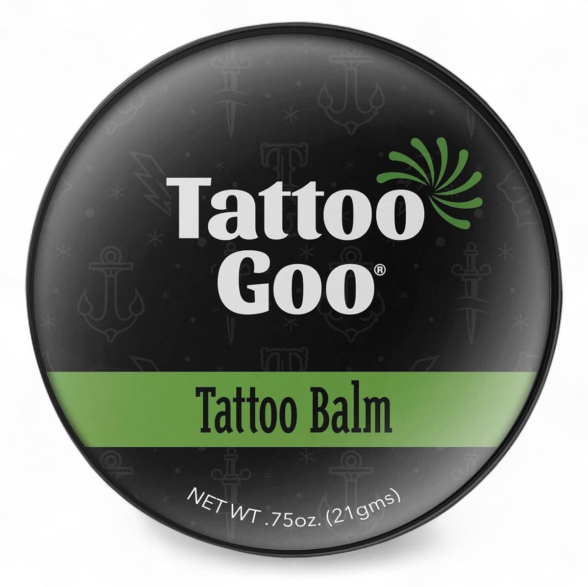 Tattoo Goo Original salve tin closeup showing natural healing potential.