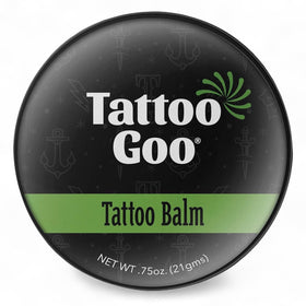 Tattoo Goo Original salve tin closeup showing natural healing potential.