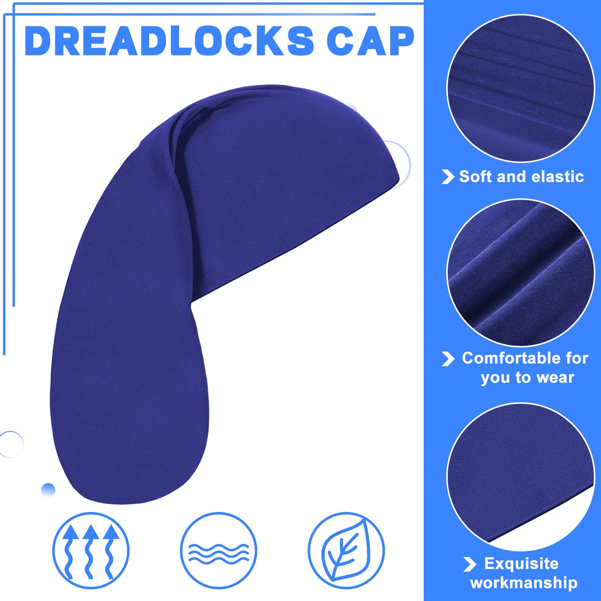Tatuo dreadlock cap close-up, material texture, soft polyester for comfort.