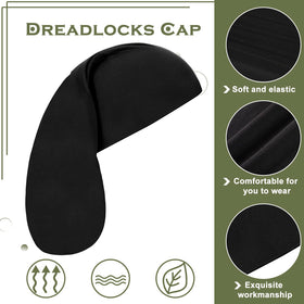 Tatuo black dreadlock cap on head, keeps hair neat after workouts