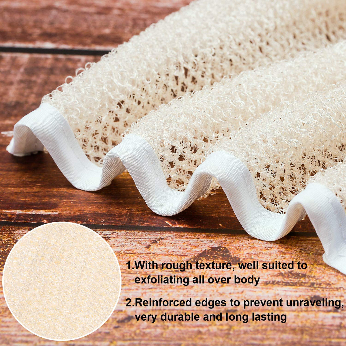 Tatuo exfoliating cloth back view highlighting reinforced edges for durability.