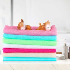 Tatuo viscose rayon scrub towel with soft-rough texture for gentle exfoliation.