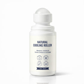 TAWODIUM natural cooling roller applied to leg for instant refreshment.