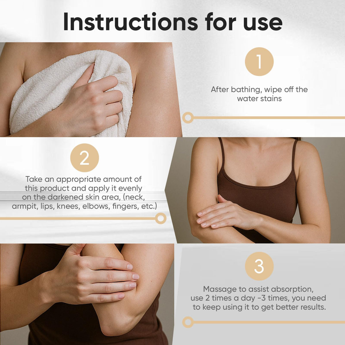 TAWODIUM Underarm Brightening Cream daily-use routine shown for easy skincare.